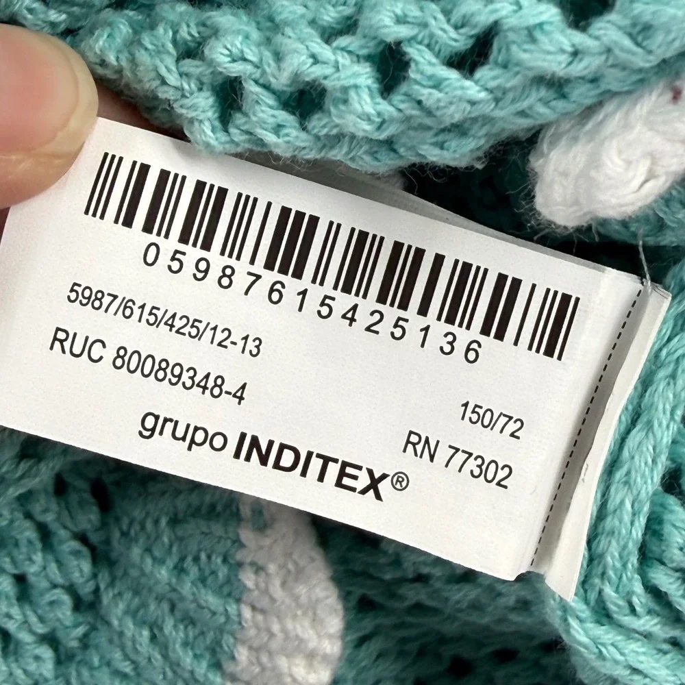 Zara Girls Teal Crochet Floral Applique Tank Top 100% Cotton‎ Size 12-13 NEW